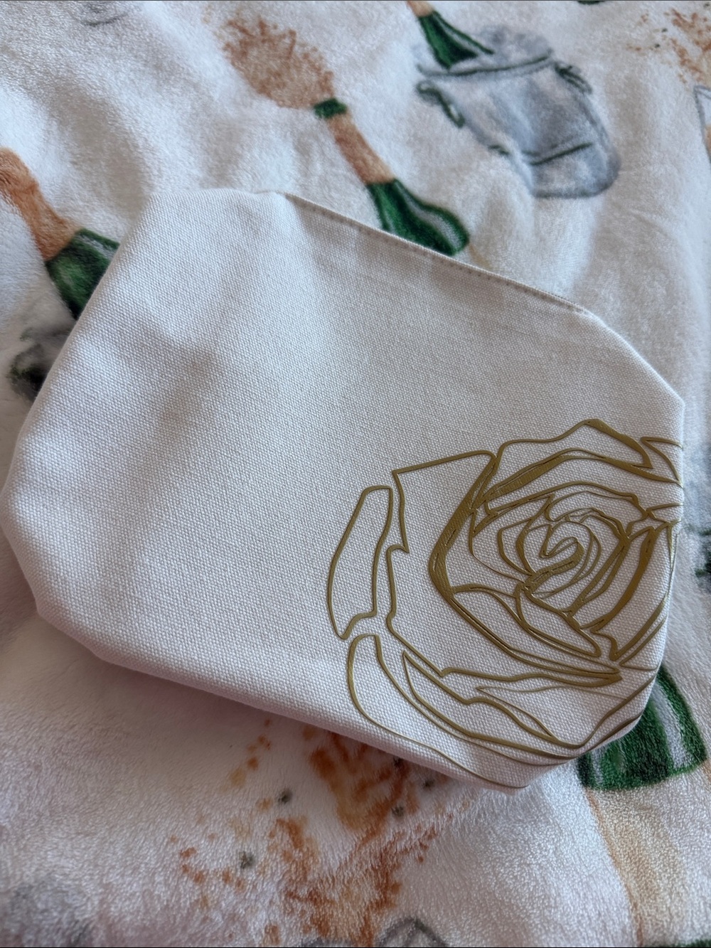 Lancome White Cosmetic Bag with Gold Rose Print